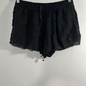 Raya Sun Shorts Womens Large Black Lace Trim Drawstring Elastic Waist‎